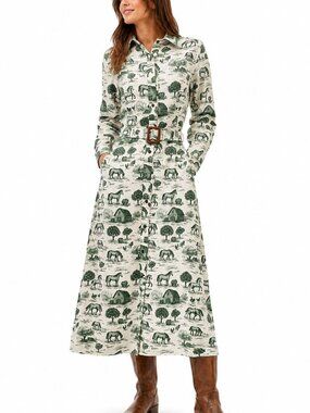 Kiel James Patrick Stonewall Pasture Flannel Dress Belted KJP Midi Maxi
